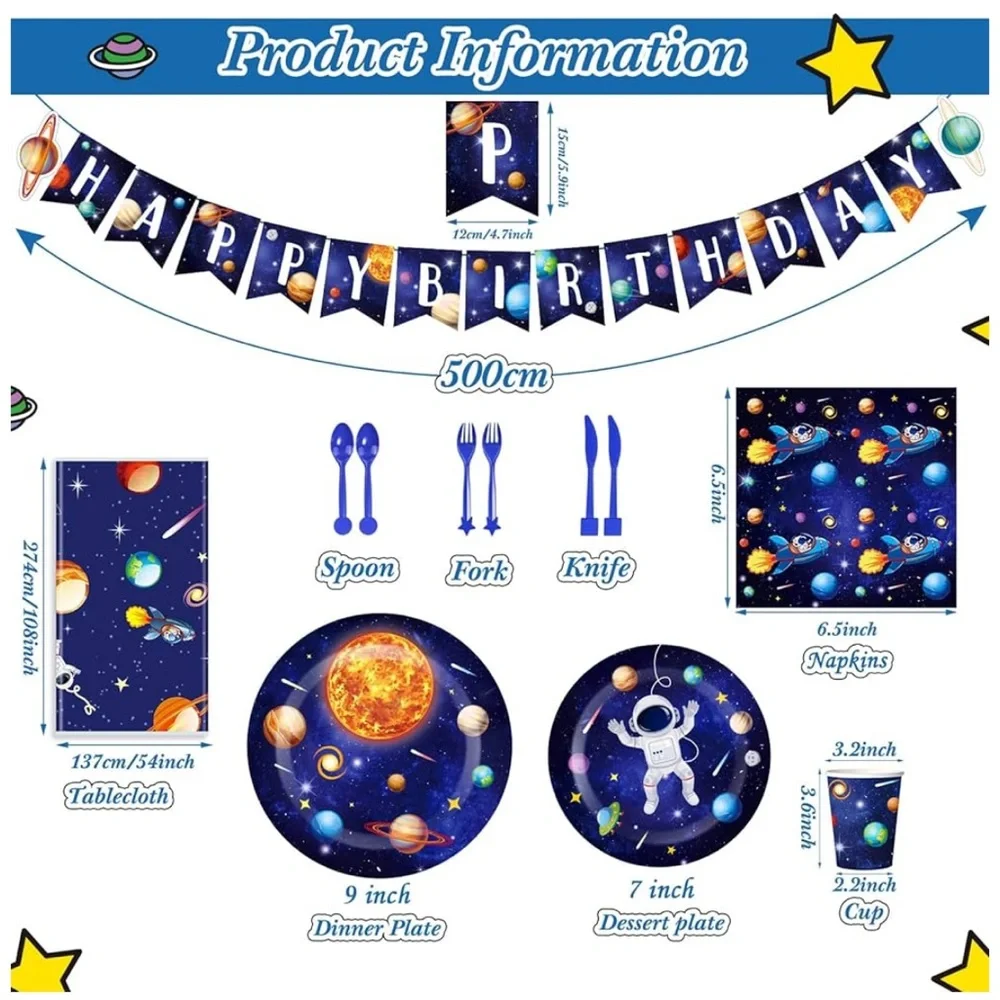 Outer Space Birthday Party Supplies Serve 24 Space Party Tableware set